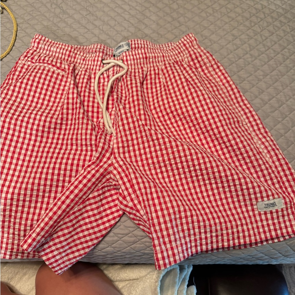 Trunks brand swim trunks red and white gingham